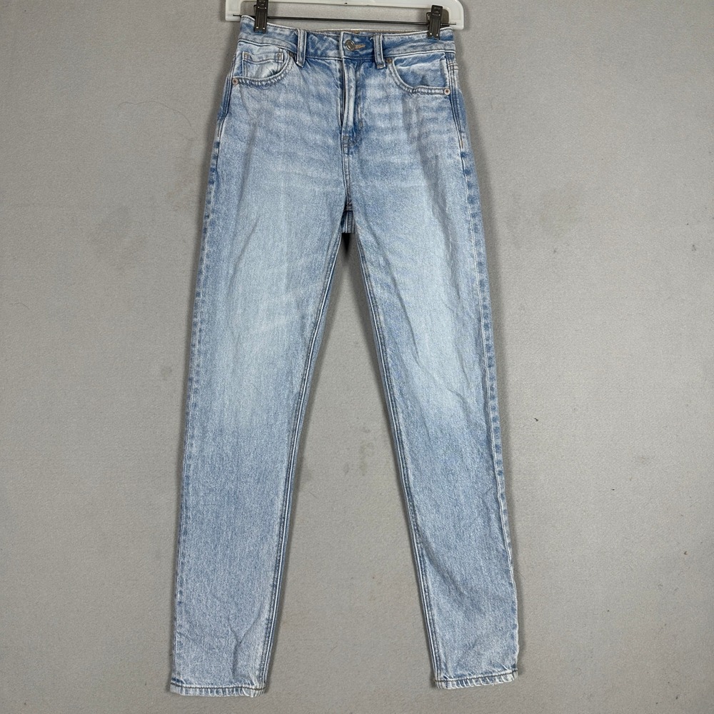 American Eagle Jeans Women 00 Mom Jean Blue Light Wash Strigid Denim Stretch EUC
